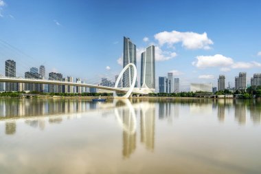 Street view of modern buildings in Nanjing Financial Center, Chi clipart