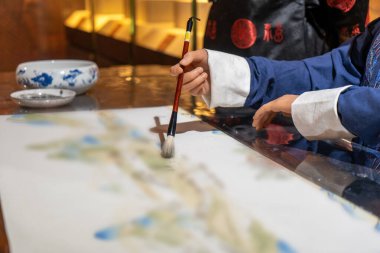 İnce Müze Antik Mürekkep Fırçası Vuruşu Sahnesi