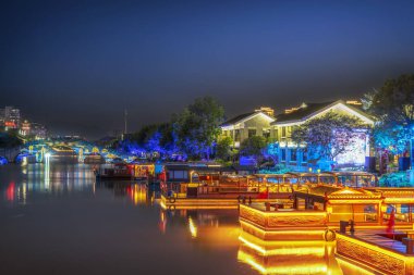 Wenzhou İzlenimi Nantang Park Şehir Gece Görüşü