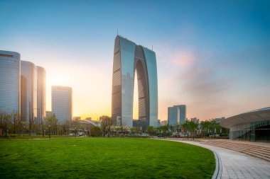 Cityscape street view of Jinji Lake, Suzhou, China clipart