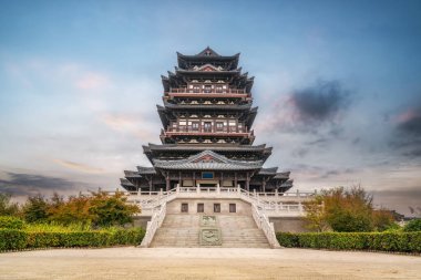 Landscape street view of ancient buildings in Suqian city, China clipart