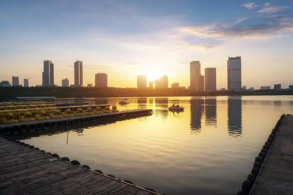 stock image Cityscape by the Xuanwu Lake in Nanjing, China