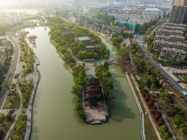 Huai 'an' ın şehir mimarisinin gökyüzü fotoğrafı., 