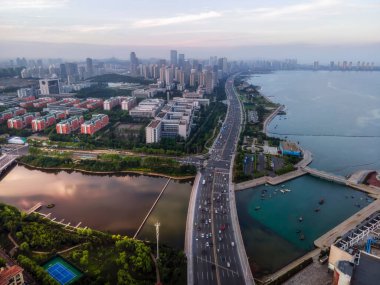 Aerial photography of Qingdao west coast city scenery panorama clipart