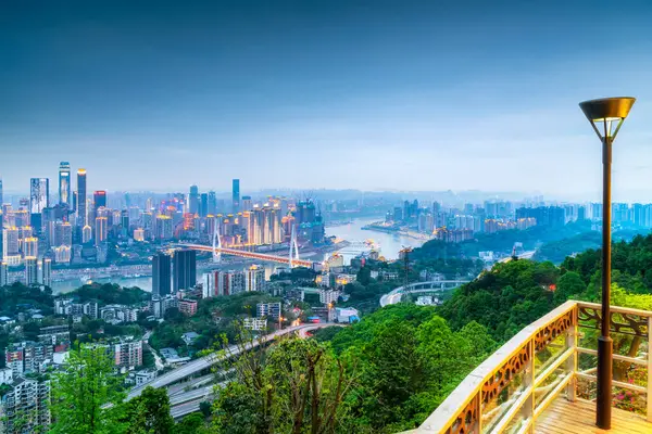 stock image Overlooking the night view of modern buildings in Chongqing Fina