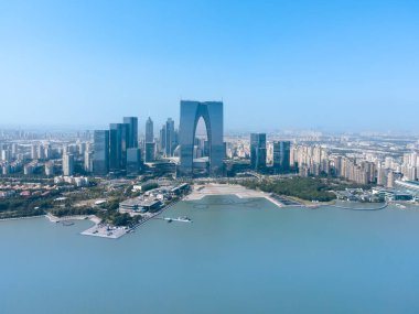 Jinji yakınlarındaki modern mimari manzaranın hava fotoğrafçılığı 