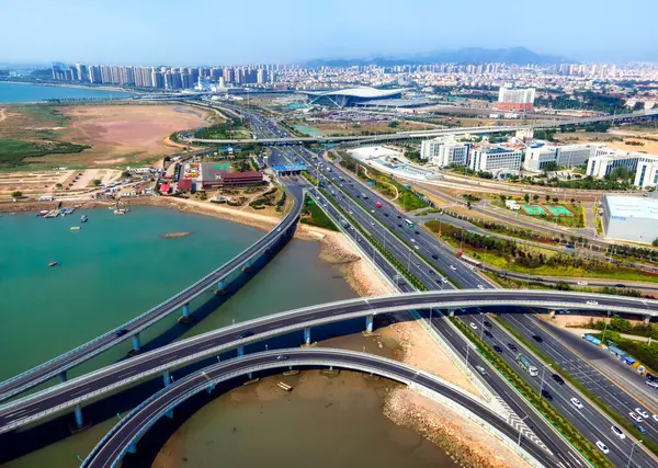 stock image Aerial photography of Qingdao Jiaozhou Bay Bridge