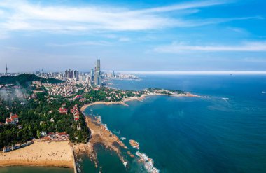 Qingdao 'nun güzel sahil şehrinin hava fotoğrafları.