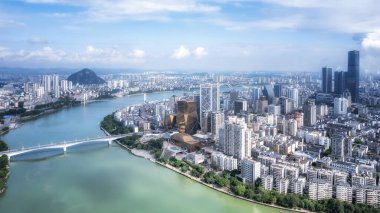 Hava fotoğrafçılığı Çin Liuzhou modern şehir mimarisi
