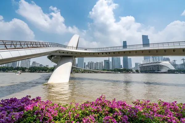 Guangzhou İnci Nehri Haixin Köprüsü. Yakın plan.