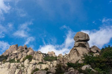 Qingdao 'daki Laoshan Dağı' nın güzel doğal manzarası.