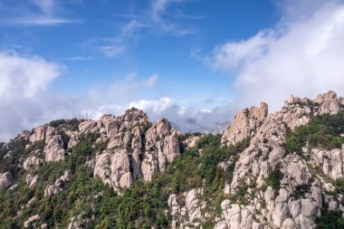 Qingdao 'daki Laoshan Dağı' nın güzel doğal manzarası.