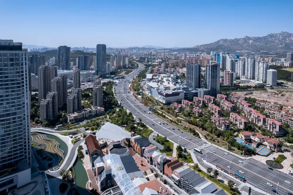 stock image Aerial photography of modern buildings in Qingdao West Coast New