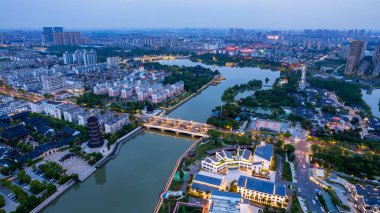 Aerial photography of Taizhou city night scene large format clipart