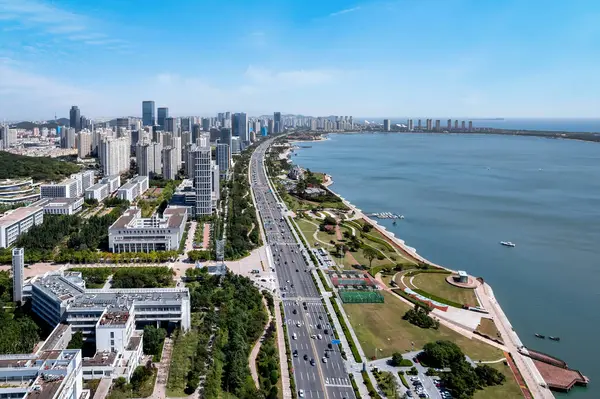 stock image Aerial photography of modern buildings in Qingdao West Coast New