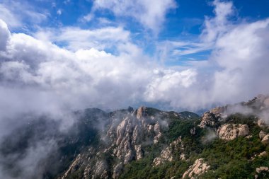 Qingdao 'daki Laoshan Dağı' nın güzel doğal manzarası.