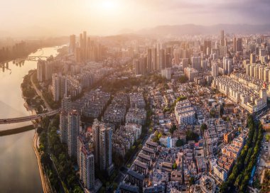 Fuzhou şehir manzarasının hava fotoğrafçılığı
