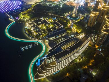 Suzhou Endüstri Parkı 'nın geceleri havadan çekilmiş fotoğrafı.