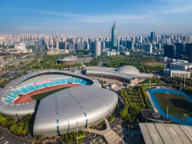 Changzhou 'nun merkez iş bölgesi başyapıtının hava fotoğrafçılığı