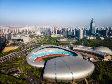 Changzhou 'nun merkez iş bölgesi başyapıtının hava fotoğrafçılığı
