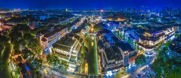 stock image Aerial photo of Confucius Temple and Qinhuai River in Nanjing