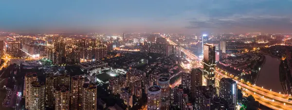 stock image Aerial photography night view of modern buildings in Chengdu Hig