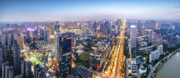 stock image Aerial photography night view of modern buildings in Chengdu Hig