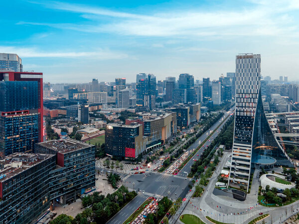 Аэрофотосъемка современного городского ландшафта Чэнду 