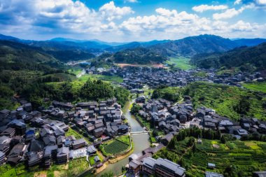 Liuzhou Sanjiang Chengyang Bazhai 'nin hava fotoğrafı.
