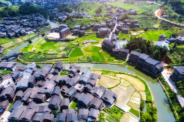 Liuzhou Sanjiang Chengyang Bazhai 'nin hava fotoğrafı.