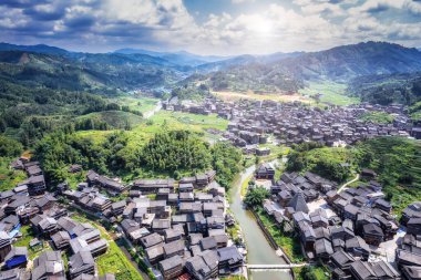 Liuzhou Sanjiang Chengyang Bazhai 'nin hava fotoğrafı.