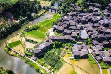 Aerial photography of the pastoral scenery of ancient Dong peopl clipart