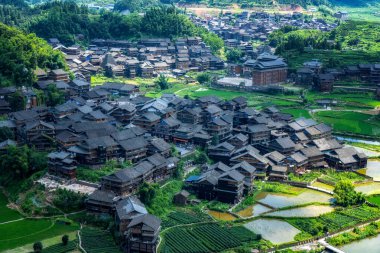 Aerial photography panorama of ancient dwellings in Chengyang Ba clipart