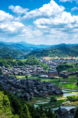 Aerial photography panorama of ancient dwellings in Chengyang Ba clipart