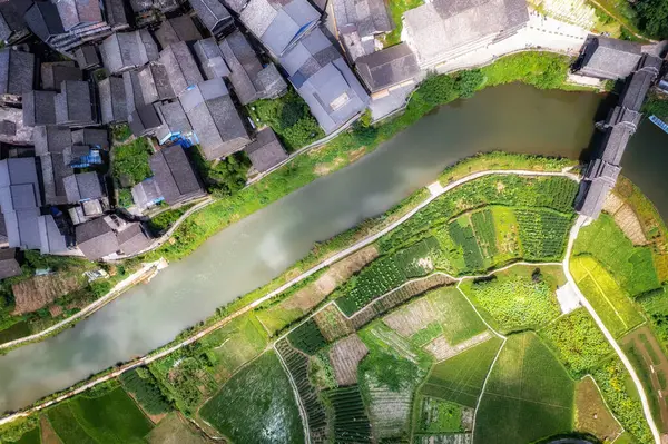 stock image Aerial photography of the pastoral scenery of ancient Dong peopl