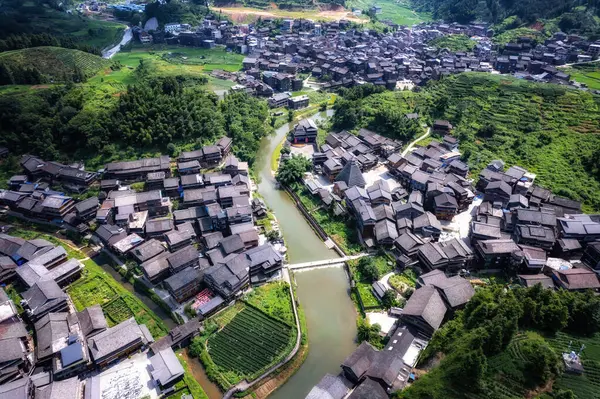 stock image Aerial photography of the pastoral scenery of ancient Dong peopl