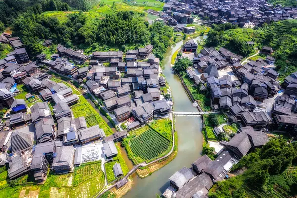 stock image Aerial photography of the pastoral scenery of ancient Dong peopl