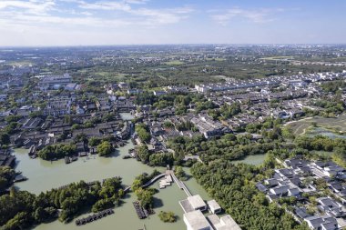 Wuzhen, Çin 'in panoramik hava fotoğrafları