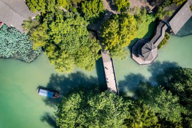 H 'deki Batı Gölü' nün Çin bahçe manzarasının hava fotoğrafçılığı.