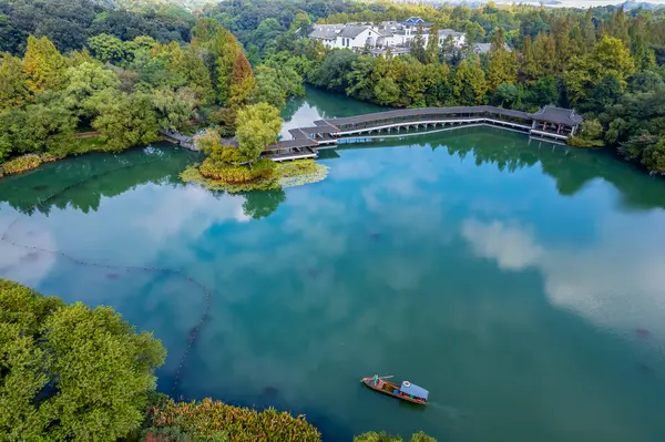 stock image Aerial photography of Chinese garden landscape of West Lake in H