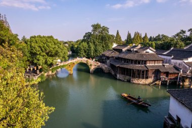 Çin 'deki Wuzhen manzarasının hava fotoğrafçılığı.