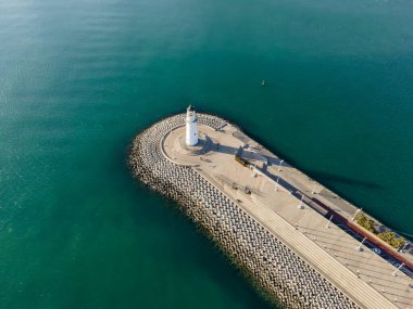 Qingdao sahil şeridi Olimpik Yelkencilik Merkezi 'nin havadan fotoğrafı.
