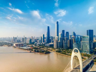 Modern şehirlerin mimari manzarasının hava fotoğrafçılığı.