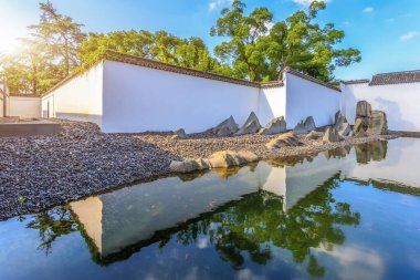 Çin klasik bahçe mimarisi manzarası