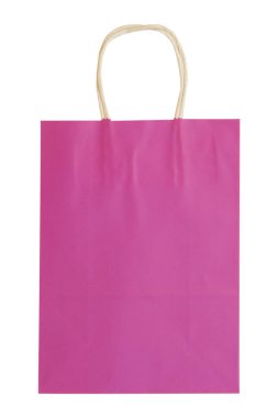 Pembe alışveriş çantası beyaz arkaplanda izole edilmiş. 