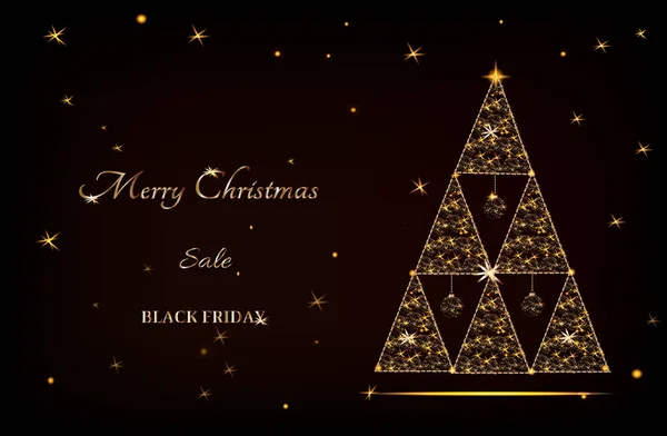 Karanlık arka planda ışıltıları olan Noel ağacı