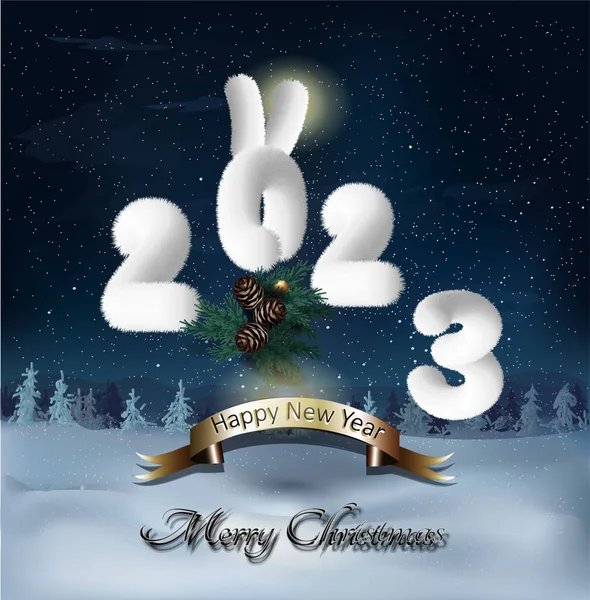 Tarihi, karı, gece manzarası, Noel ağacı ve konileri olan şenlikli Noel arkaplanı.