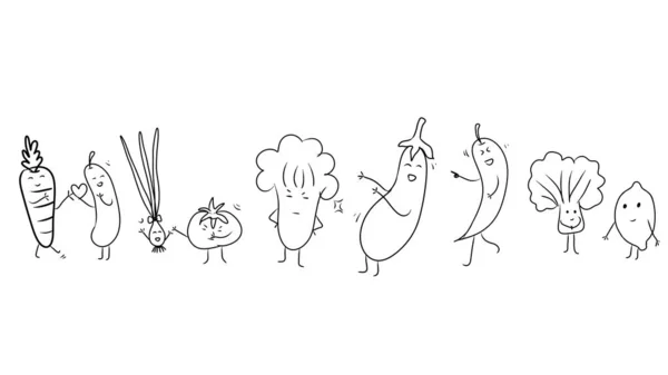 多くの幸せな感情の中で一緒に立っている有機野菜のグループ バナー ビジネスポスター オーガニックファームブランド デザインのイラスト — ストック写真
