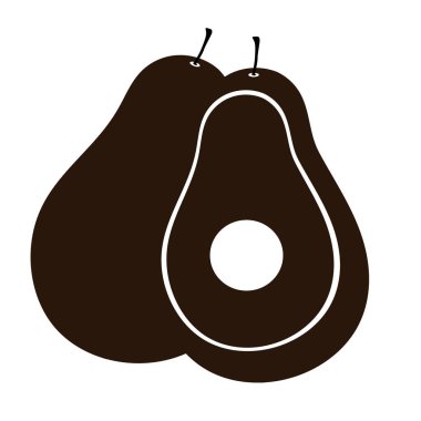 Avokado logosu. Siyah siluet avokado sembolü. Vektör çizimi. Sağlıklı meyve logosu tasarımı. Doğadan gelen yiyecek..