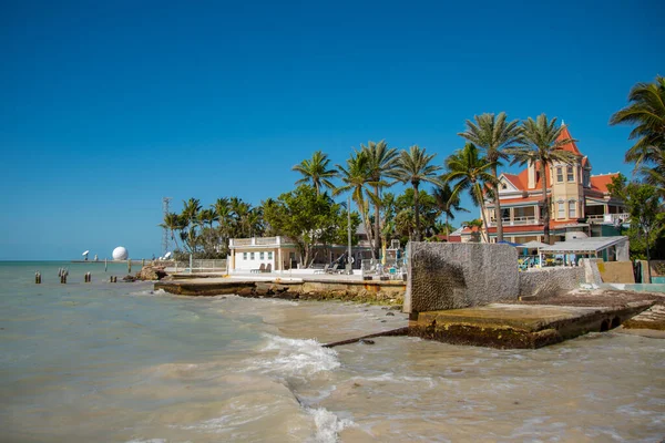 Meer Mit Grünen Palmen Und Architektur Hintergrund Key West Usa — Stockfoto